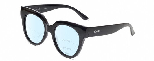 Profile View of Kendall+Kylie KK5149CE JAMIE Designer Progressive Lens Blue Light Blocking Eyeglasses in Gloss Black Ladies Round Full Rim Acetate 51 mm