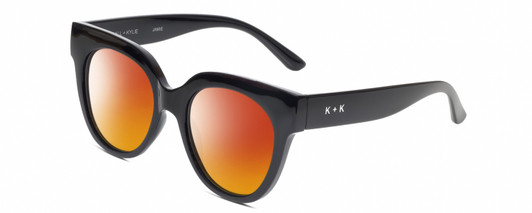 Profile View of Kendall+Kylie KK5149CE JAMIE Designer Polarized Sunglasses with Custom Cut Red Mirror Lenses in Gloss Black Ladies Round Full Rim Acetate 51 mm
