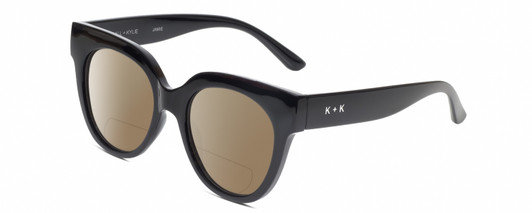 Profile View of Kendall+Kylie KK5149CE JAMIE Designer Polarized Reading Sunglasses with Custom Cut Powered Amber Brown Lenses in Gloss Black Ladies Round Full Rim Acetate 51 mm