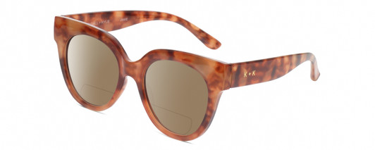 Profile View of Kendall+Kylie KK5149CE JAMIE Designer Polarized Reading Sunglasses with Custom Cut Powered Amber Brown Lenses in Golden Demi Tortoise Havana Crystal Ladies Round Full Rim Acetate 51 mm