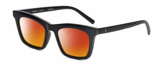 Profile View of Kendall+Kylie KK5150CE CRYSTAL Designer Polarized Sunglasses with Custom Cut Red Mirror Lenses in Gloss Black Ladies Panthos Full Rim Acetate 50 mm