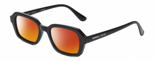 Profile View of Kendall+Kylie KK5152CE GINGER Designer Polarized Sunglasses with Custom Cut Red Mirror Lenses in Gloss Black Ladies Hexagonal Full Rim Acetate 50 mm