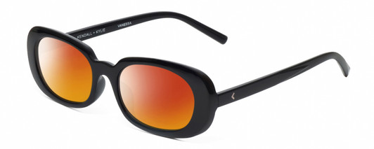 Profile View of Kendall+Kylie KK5153CE VANESSA Designer Polarized Sunglasses with Custom Cut Red Mirror Lenses in Gloss Black Ladies Oval Full Rim Acetate 54 mm