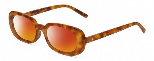 Profile View of Kendall+Kylie KK5153CE VANESSA Designer Polarized Sunglasses with Custom Cut Red Mirror Lenses in Milky Demi Tortoise Havana Crystal Ladies Oval Full Rim Acetate 54 mm