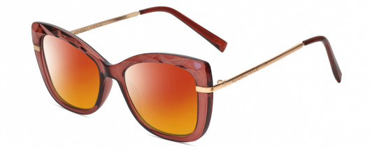 Profile View of Kendall+Kylie KK5156CE FRANNIE Designer Polarized Sunglasses with Custom Cut Red Mirror Lenses in Blush Pink Crystal Rose Gold Ladies Cat Eye Full Rim Acetate 52 mm