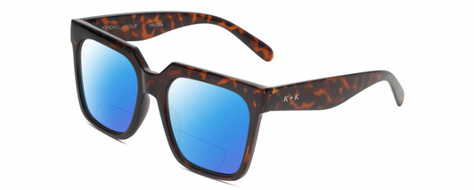 Profile View of Kendall+Kylie KK5160CE COLLEEN Designer Polarized Reading Sunglasses with Custom Cut Powered Blue Mirror Lenses in Amber Tortoise Havana Crystal Ladies Square Full Rim Acetate 54 mm