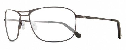 Profile View of REVO SURGE Designer Reading Eye Glasses in Matte Gunmetal Black Mens Rectangular Full Rim Metal 62 mm