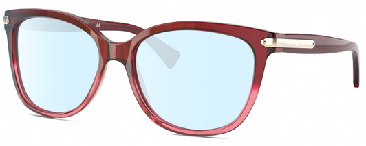 Profile View of COACH HC8132 Designer Blue Light Blocking Eyeglasses in Shimmer Glitter Burgundy Pink Crystal Ladies Cat Eye Full Rim Acetate 57 mm