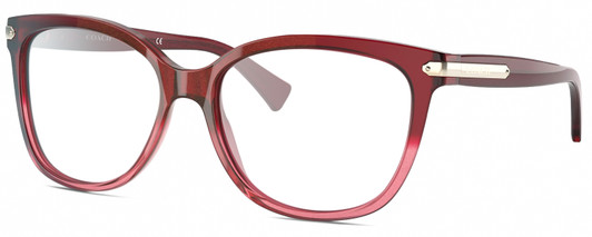 Profile View of COACH HC8132 Designer Progressive Lens Blue Light Blocking Eyeglasses in Shimmer Glitter Burgundy Pink Crystal Ladies Cat Eye Full Rim Acetate 57 mm