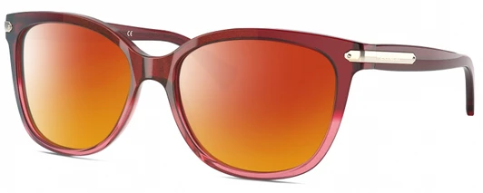 Profile View of COACH HC8132 Designer Polarized Sunglasses with Custom Cut Red Mirror Lenses in Shimmer Glitter Burgundy Pink Crystal Ladies Cat Eye Full Rim Acetate 57 mm