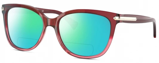 Profile View of COACH HC8132 Designer Polarized Reading Sunglasses with Custom Cut Powered Green Mirror Lenses in Shimmer Glitter Burgundy Pink Crystal Ladies Cat Eye Full Rim Acetate 57 mm