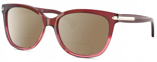 Profile View of COACH HC8132 Designer Polarized Reading Sunglasses with Custom Cut Powered Amber Brown Lenses in Shimmer Glitter Burgundy Pink Crystal Ladies Cat Eye Full Rim Acetate 57 mm