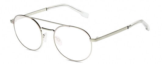 Profile View of BOLLE OVA Designer Progressive Lens Blue Light Blocking Eyeglasses in Silver Clear Crystal Ladies Pilot Full Rim Metal 52 mm