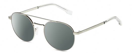 Profile View of BOLLE OVA Designer Polarized Sunglasses with Custom Cut Smoke Grey Lenses in Silver Clear Crystal Ladies Pilot Full Rim Metal 52 mm