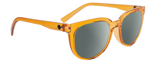 Profile View of SPY Optics Bewilder Designer Polarized Sunglasses with Custom Cut Smoke Grey Lenses in Orange Crystal Unisex Panthos Full Rim Acetate 54 mm