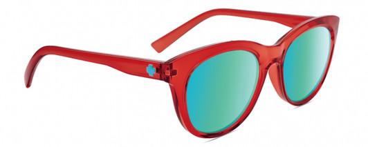 Profile View of SPY Optics Boundless Unisex Cat Eye Sunglass Red/Bronze Blue Spectra Mirror 53mm