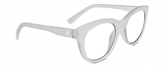 Profile View of SPY Optics Boundless  Designer Progressive Lens Blue Light Blocking Eyeglasses in Matte Clear Crystal Unisex Cat Eye Full Rim Acetate 53 mm