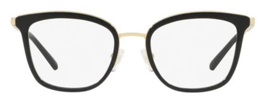Front View of Michael Kors MK3032 Designer Single Vision Prescription Rx Eyeglasses in Gloss Black Gold Ladies Panthos Full Rim Metal 51 mm