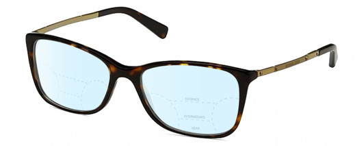 Profile View of Michael Kors MK4016 Designer Progressive Lens Blue Light Blocking Eyeglasses in Brown Tortoise Havana Antique Gold Ladies Cat Eye Full Rim Acetate 53 mm