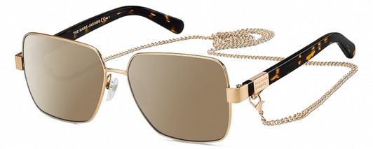 Profile View of Marc Jacobs MARC495S Designer Polarized Sunglasses with Custom Cut Amber Brown Lenses in Gold Copper Tortoise Havana Ladies Hexagonal Full Rim Metal 58 mm