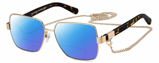 Profile View of Marc Jacobs MARC495S Designer Polarized Reading Sunglasses with Custom Cut Powered Blue Mirror Lenses in Gold Copper Tortoise Havana Ladies Hexagonal Full Rim Metal 58 mm