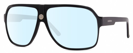 Profile View of CARRERA 33/S Designer Blue Light Blocking Eyeglasses in Gloss Black Mens Rectangular Full Rim Acetate 62 mm