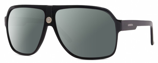 Profile View of CARRERA 33/S Designer Polarized Sunglasses with Custom Cut Smoke Grey Lenses in Gloss Black Mens Rectangular Full Rim Acetate 62 mm