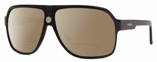Profile View of CARRERA 33/S Designer Polarized Reading Sunglasses with Custom Cut Powered Amber Brown Lenses in Gloss Black Mens Rectangular Full Rim Acetate 62 mm