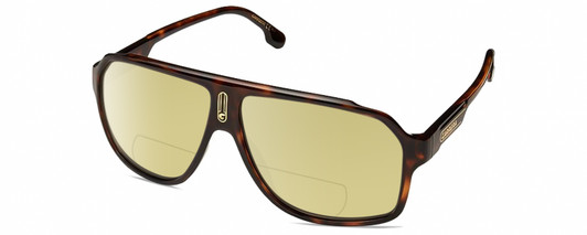 Profile View of CARRERA 1030/S Designer Polarized Reading Sunglasses with Custom Cut Powered Sun Flower Yellow Lenses in Havana Tortoise Brown Gold Unisex Rectangular Full Rim Acetate 62 mm