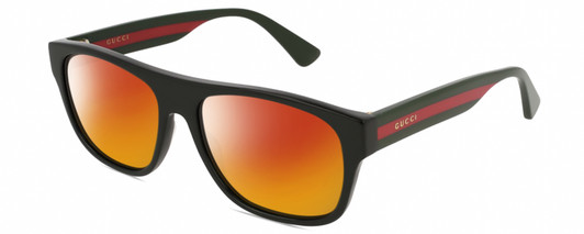 Profile View of Gucci GG0341S Designer Polarized Sunglasses with Custom Cut Red Mirror Lenses in Gloss Black Red Green Unisex Panthos Full Rim Acetate 56 mm