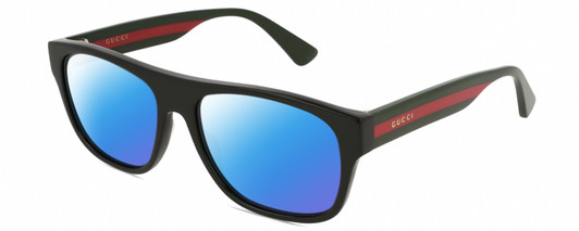 Profile View of Gucci GG0341S Designer Polarized Sunglasses with Custom Cut Blue Mirror Lenses in Gloss Black Red Green Unisex Panthos Full Rim Acetate 56 mm