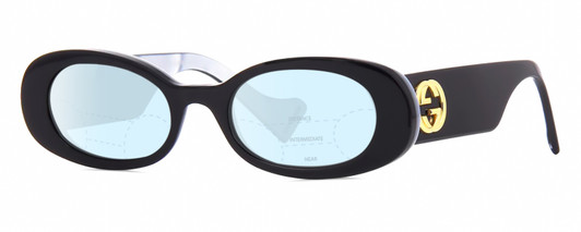 Profile View of Gucci GG0517S Designer Progressive Lens Blue Light Blocking Eyeglasses in Black Blue Opal Marble Gold Ladies Oval Full Rim Acetate 52 mm