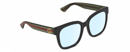 Profile View of Gucci GG0034SN Designer Blue Light Blocking Eyeglasses in Gloss Black Green Crystal Ladies Square Full Rim Acetate 54 mm