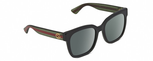 Profile View of Gucci GG0034SN Designer Polarized Sunglasses with Custom Cut Smoke Grey Lenses in Gloss Black Green Crystal Ladies Square Full Rim Acetate 54 mm