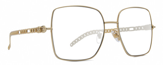 Profile View of Gucci GG0724S Designer Blue Light Blocking Eyeglasses in Shiny Gold Black Ladies Square Full Rim Metal 61 mm
