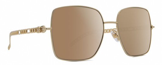 Profile View of Gucci GG0724S Designer Polarized Sunglasses with Custom Cut Amber Brown Lenses in Shiny Gold Black Ladies Square Full Rim Metal 61 mm