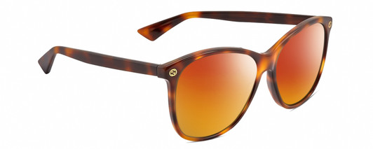 Profile View of Gucci GG0024S Designer Polarized Sunglasses with Custom Cut Red Mirror Lenses in Brown Tortoise Havana Unisex Square Full Rim Acetate 58 mm