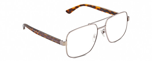 Profile View of Gucci GG0529S Designer Progressive Lens Blue Light Blocking Eyeglasses in Ruthenium Silver Tortoise Havana Unisex Pilot Full Rim Metal 60 mm