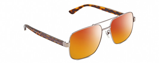 Profile View of Gucci GG0529S Designer Polarized Sunglasses with Custom Cut Red Mirror Lenses in Ruthenium Silver Tortoise Havana Unisex Pilot Full Rim Metal 60 mm