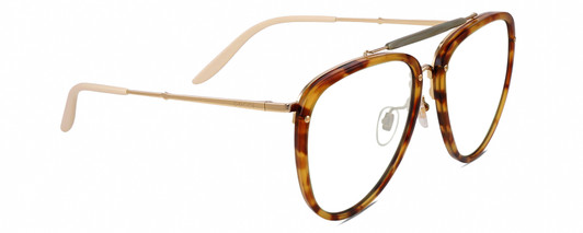 Profile View of Gucci GG0672S Designer Blue Light Blocking Eyeglasses in Tortoise Havana Gold Unisex Pilot Full Rim Acetate 58 mm