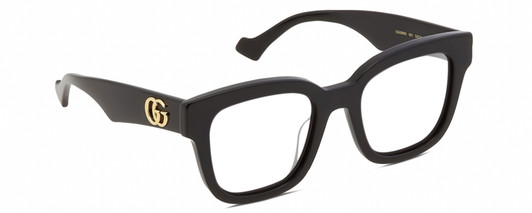 Profile View of Gucci GG0998S Designer Reading Eye Glasses in Gloss Black Gold Ladies Cat Eye Full Rim Acetate 52 mm