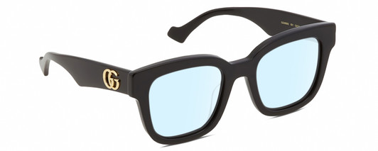 Profile View of Gucci GG0998S Designer Blue Light Blocking Eyeglasses in Gloss Black Gold Ladies Cat Eye Full Rim Acetate 52 mm