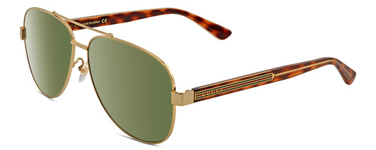 Profile View of Gucci GG0528S Unisex Aviator Designer Sunglasses Gold Tortoise Havana/Green 63mm