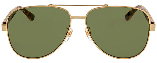 Front View of Gucci GG0528S Unisex Aviator Designer Sunglasses Gold Tortoise Havana/Green 63mm