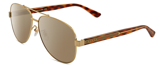 Profile View of Gucci GG0528S Designer Polarized Sunglasses with Custom Cut Amber Brown Lenses in Gold Tortoise Havana Unisex Pilot Full Rim Metal 63 mm