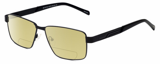 Profile View of Dale Earnhardt, Jr. DJ6816 Designer Polarized Reading Sunglasses with Custom Cut Powered Sun Flower Yellow Lenses in Satin Black Unisex Rectangular Full Rim Stainless Steel 60 mm