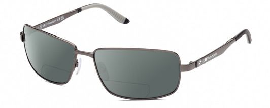 Profile View of BMW BS0016 Designer Polarized Reading Sunglasses with Custom Cut Powered Smoke Grey Lenses in Gunmetal Black Grey Mens Rectangular Full Rim Metal 62 mm