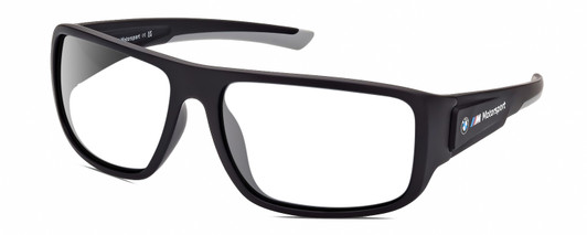 Profile View of BMW BS0023 Designer Blue Light Blocking Eyeglasses in Matte Black Grey Mens Rectangular Full Rim Acetate 63 mm