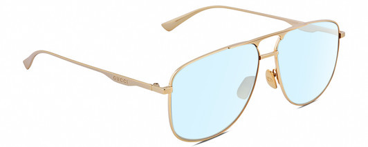 Profile View of Gucci GG0336S Designer Blue Light Blocking Eyeglasses in Gold Unisex Square Full Rim Metal 60 mm