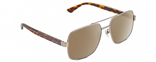 Profile View of Gucci GG0529S Designer Polarized Sunglasses with Custom Cut Amber Brown Lenses in Ruthenium Silver Tortoise Unisex Square Full Rim Metal 60 mm